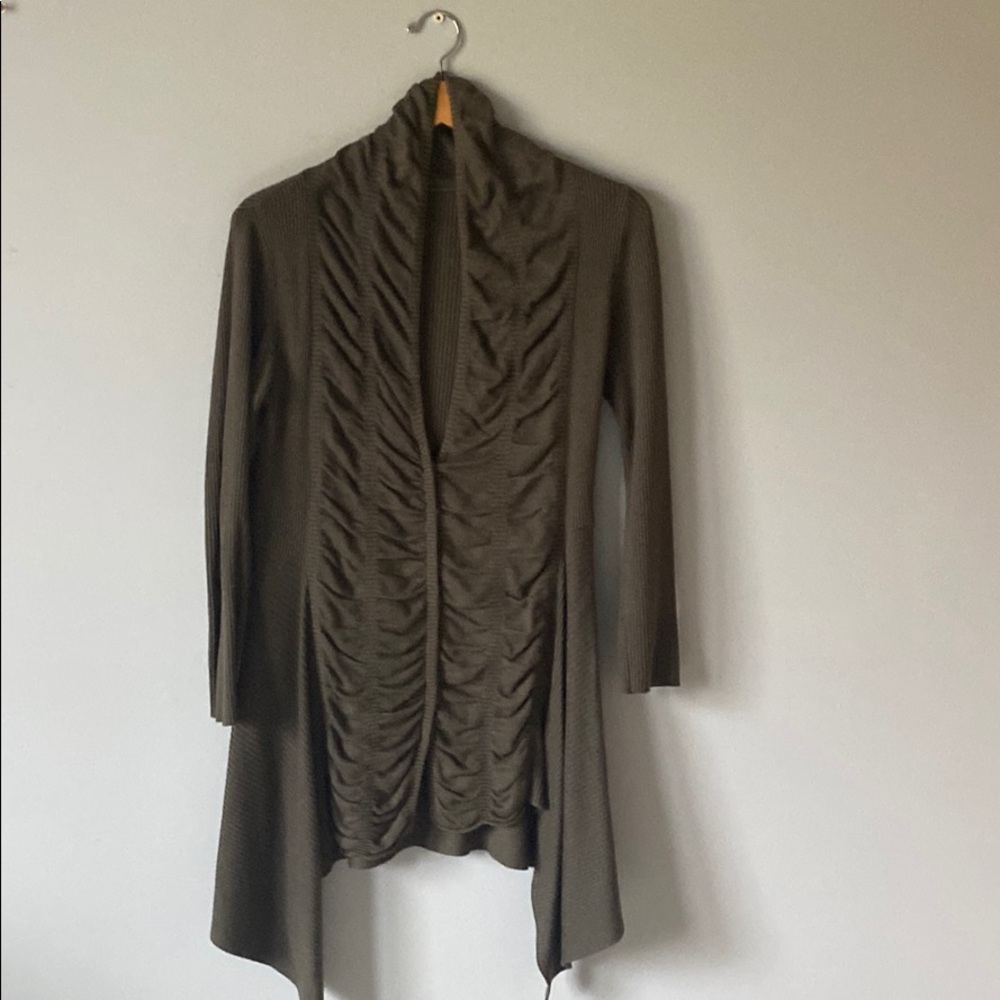 Long light weight sweater ruched front cardigan
